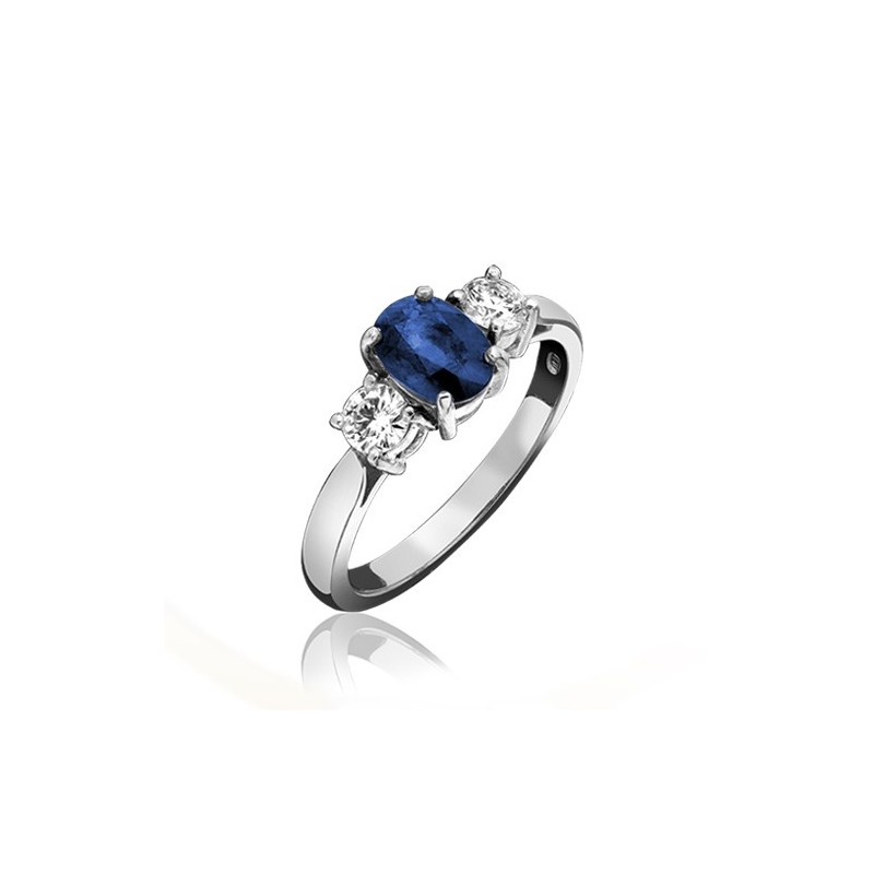 Platinum 3st Sapphire & Diamond Ring - S 1.12 D 0.30cts