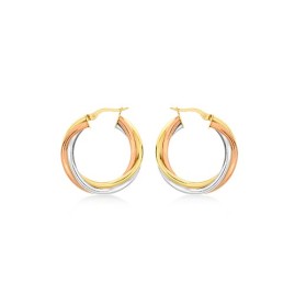 9ct Three Colour Gold Deluxe Twist Hoop Earrings