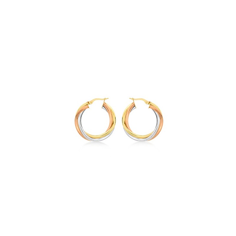 9ct Three Colour Gold Deluxe Twist Hoop Earrings