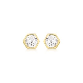 9ct Yellow Gold CZ Hexagonal Stud Earrings