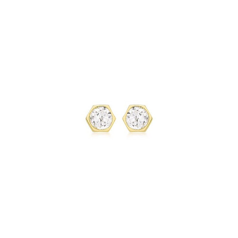 9ct Yellow Gold CZ Hexagonal Stud Earrings