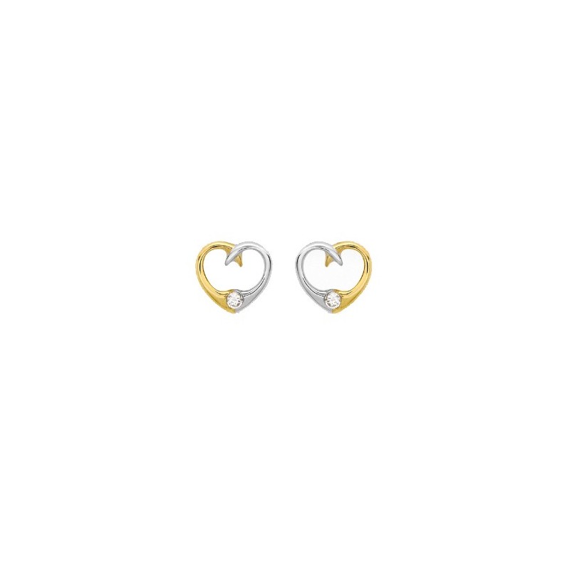 9ct Two Tone Open Stone Set Heart Stud Earrings