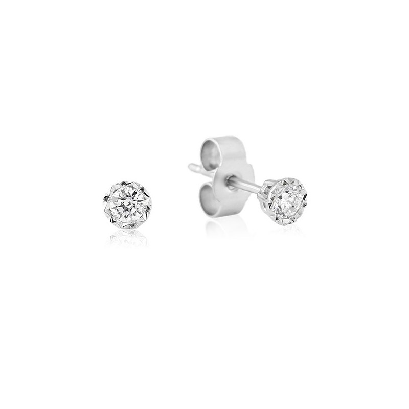 9ct White Gold Fancy  Bezel Set Diamond Stud Earrings - 0.10ct