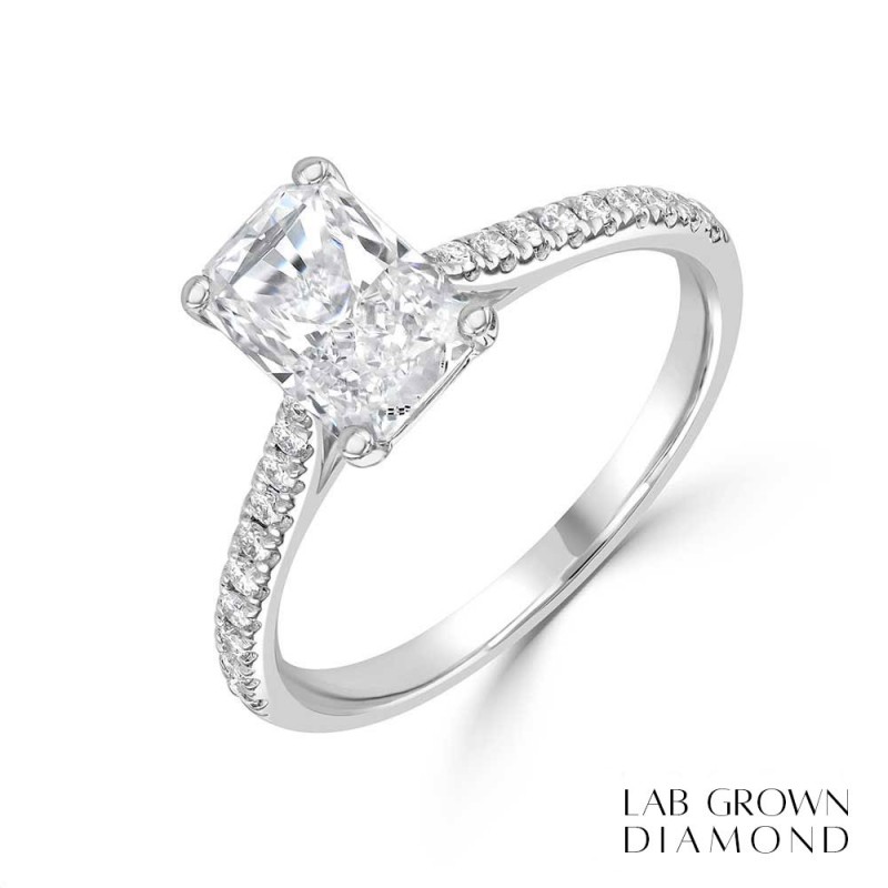 Platinum Lab Grown Radiant Cut Diamond Ring - 1.52 + 0.16 E/VVS