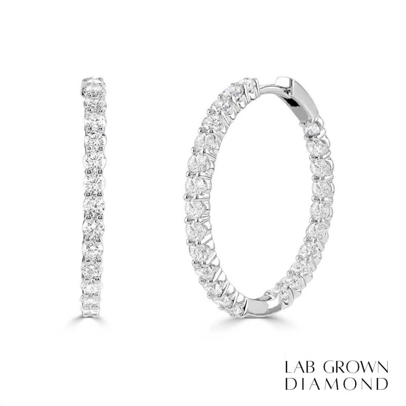 18ct White Gold Lab Grown Diamond Hoop Earrings - 2.00cts