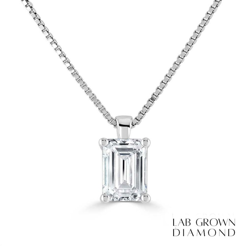 18ct White Gold Lab Grown Emerald Cut Pendant - 1.71ct  D/VVS2