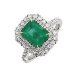 Platinum Emerald & Diamond Cluster Ring - E 1.65  D 0.99ct