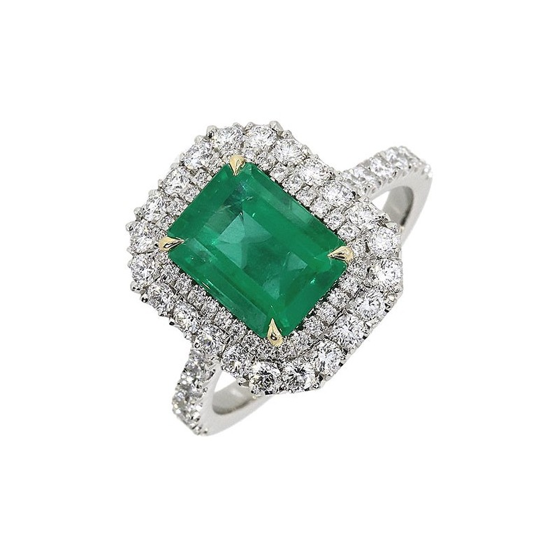 Platinum Emerald & Diamond Cluster Ring - E 1.65  D 0.99ct