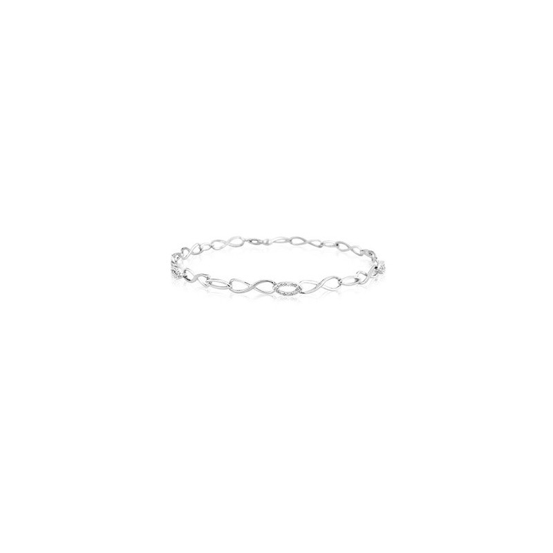 9ct White Gold Infinity Link Diamond Set Bracelet - 0.10ct