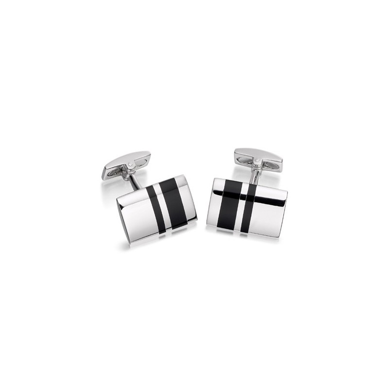 Hoxton London Sterling Silver Rectangular Onyx Cufflinks