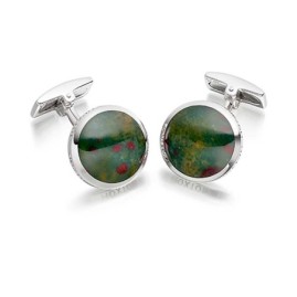 Hoxton London Sterling Silver Agate Round Cufflinks