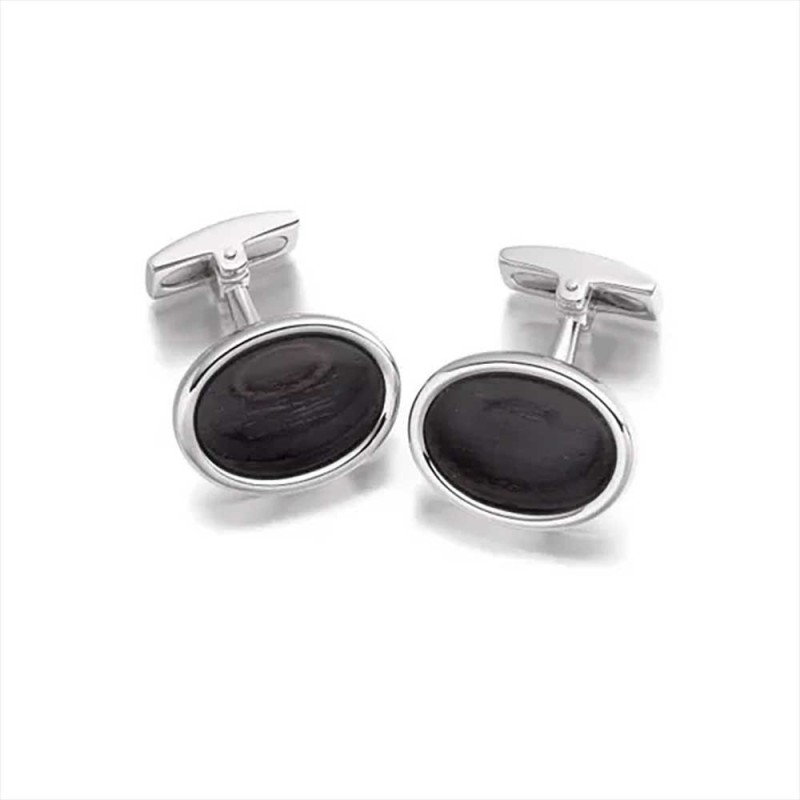 Hoxton London Sterling Silver & Ebony Wood Cufflinks