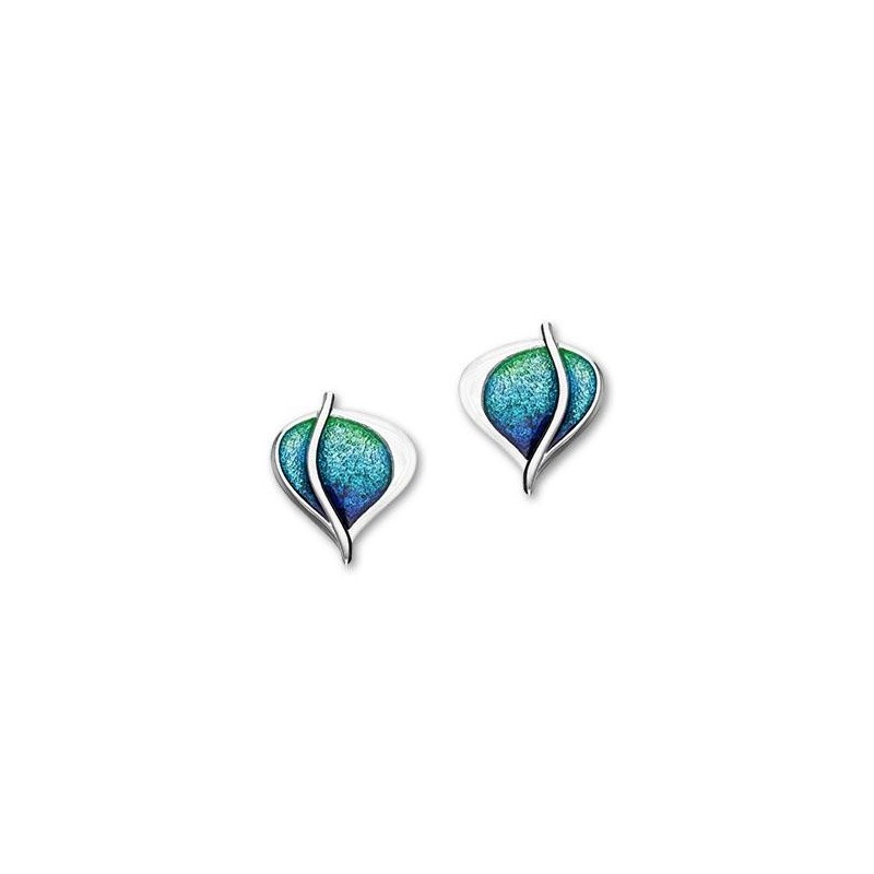 Ortak Silver Enamel Leah Leaf Stud Earrings - EE194 Aquamarine