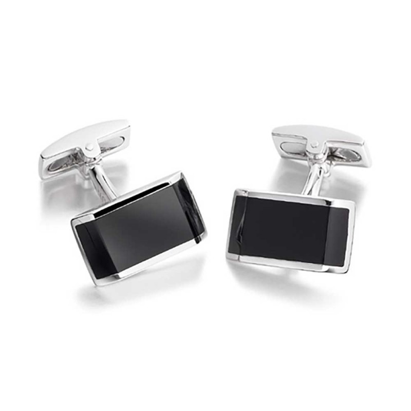 Hoxton London Silver Rectangular Onyx Cufflinks