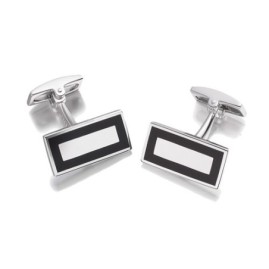 Hoxton London Rectangular Onyx Silver Cufflinks