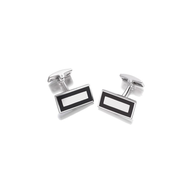 Hoxton London Rectangular Onyx Silver Cufflinks