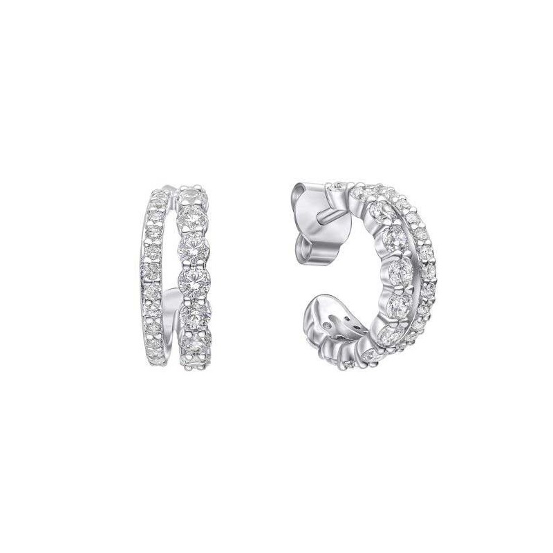 Diamonfire Sterling Silver Double Row 3/4 Hoop CZ Earrings