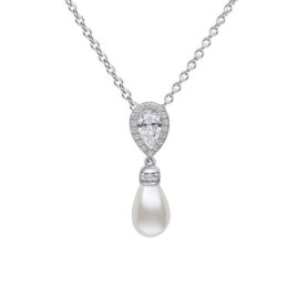 Diamonfire Teardrop Zirconia & Shell Pearl Drop Pendant Necklace