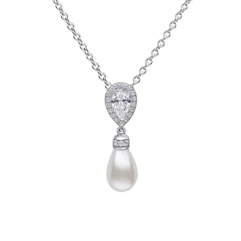 Diamonfire Teardrop Zirconia & Shell Pearl Drop Pendant Necklace