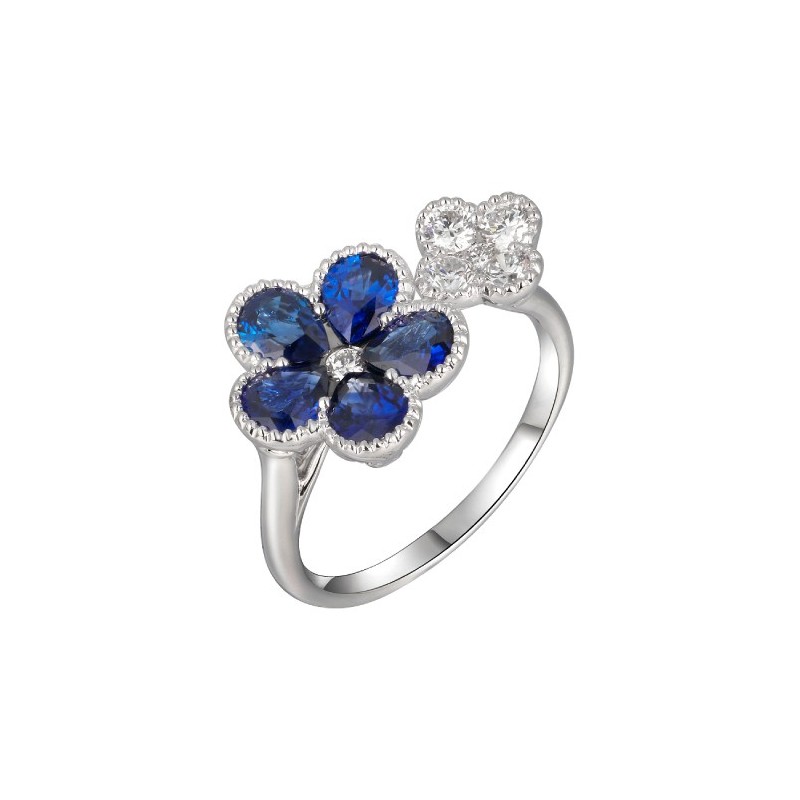 18ct White Gold Sapphire & Diamond Cluster Ring S 1.90  D 0.37ct