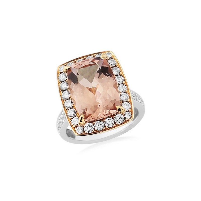 18ct 2-tone Gold Morganite & Diamond Dress Ring - M 6.07  D 1.05