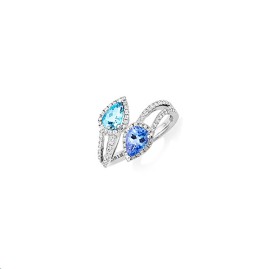 18ct White Gold Aquamarine, Tanzanite & Diamond Toi et Moi Ring