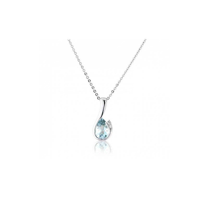 9ct White Gold Aquamarine & Diamond Pendant