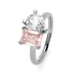 Toi et Moi Platinum Lab Grown White & Pink Diamond Ring -1.58ct