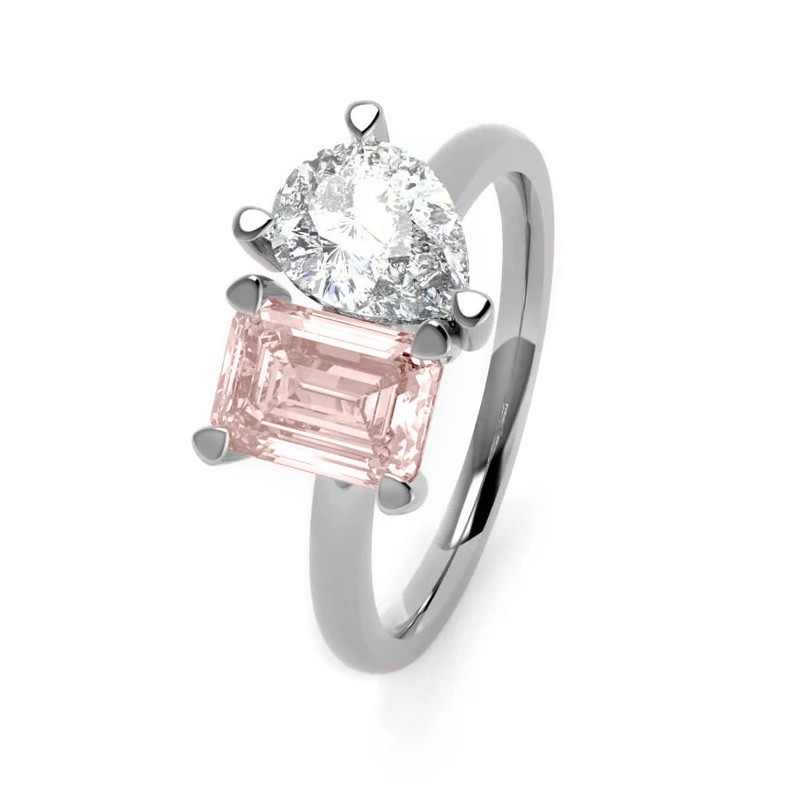 Toi et Moi Platinum Lab Grown White & Pink Diamond Ring -1.58ct