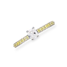 Platinum Cushion Cut & Natural Fancy Yellow Diamond ring - 0.53