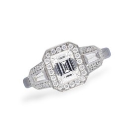 Platinum Emerald Cut Diamond Art Deco Dress Ring- 0.83+0.31 GVS1