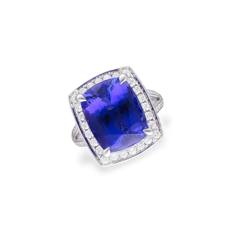 18ct White Gold Tanzanite & Diamond Ring - T 11.09ct D 1.08ct