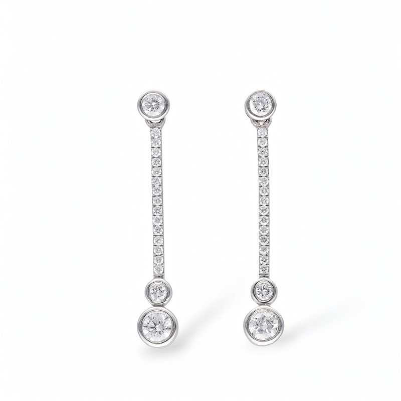 Platinum Diamond Long Drop Earrings - 1.00ct