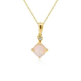 9ct Gold Opal & Diamond Pendant & Chain D:0.02