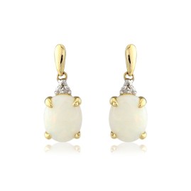 9ct Gold Opal & Diamond Drop Earrings - 0.03ct