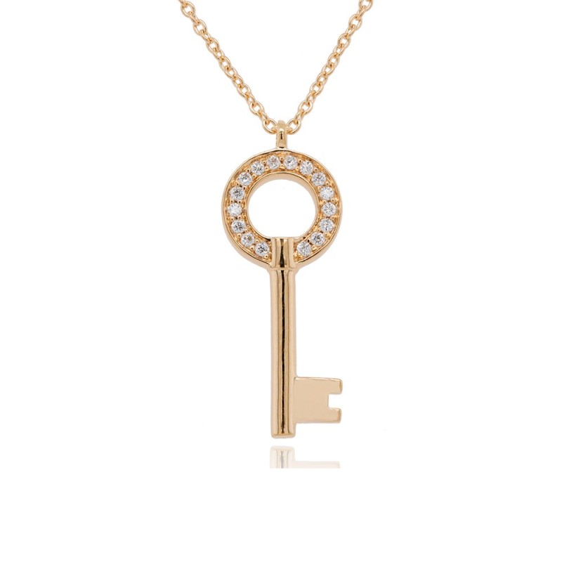 18ct Gold Diamond-set Key Pendant & Chain - 0.06ct