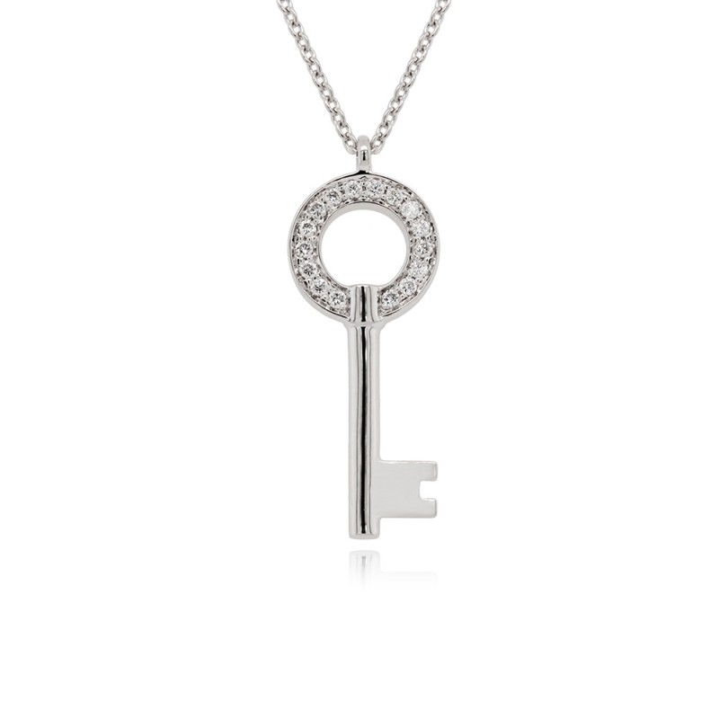 18ct Gold Diamond-set Key Pendant & Chain - 0.06ct