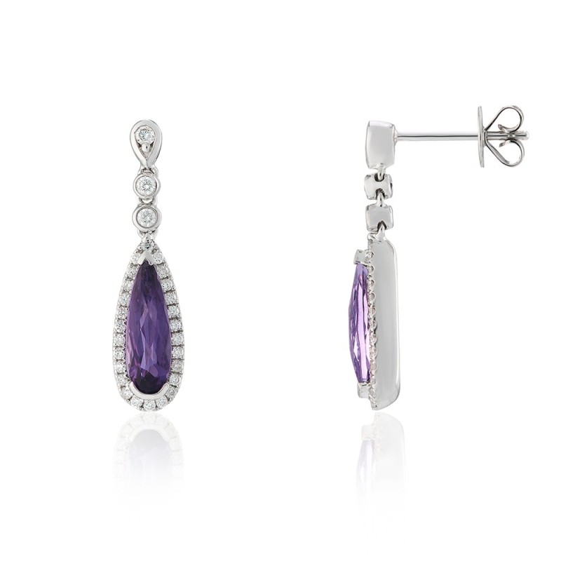 Diamond & Amethyst Drop Earrings - 0.31ct | Macintyres of Edinburgh