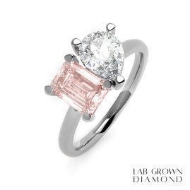 Platinum Lab Grown White & Pink Diamond Toi et Moi Ring -1.58ct