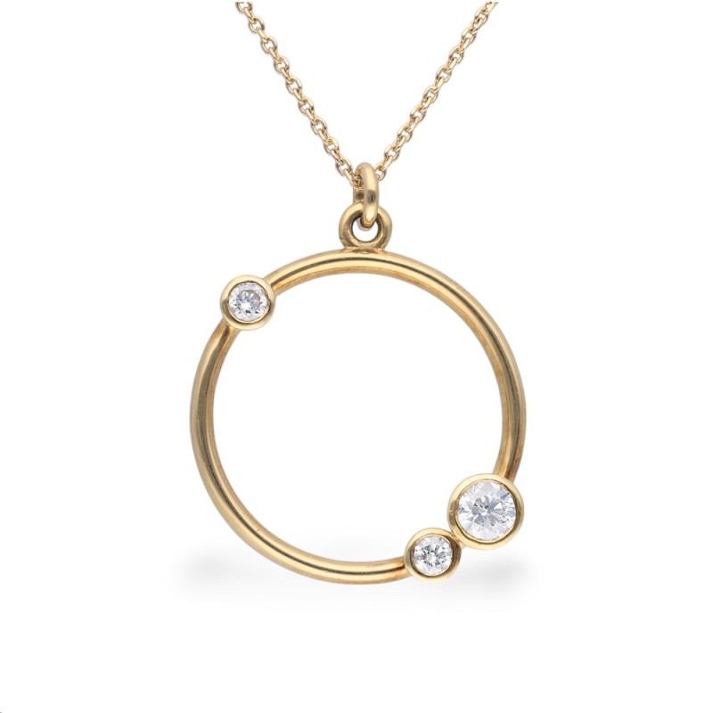 18ct Gold Diamond Circle Pendant & Chain - 0.37cts