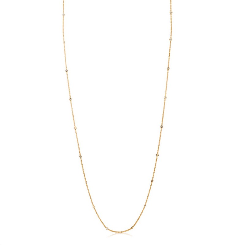 18ct Gold Long Diamond Set Station Necklace - 0.75cts 1 metre.