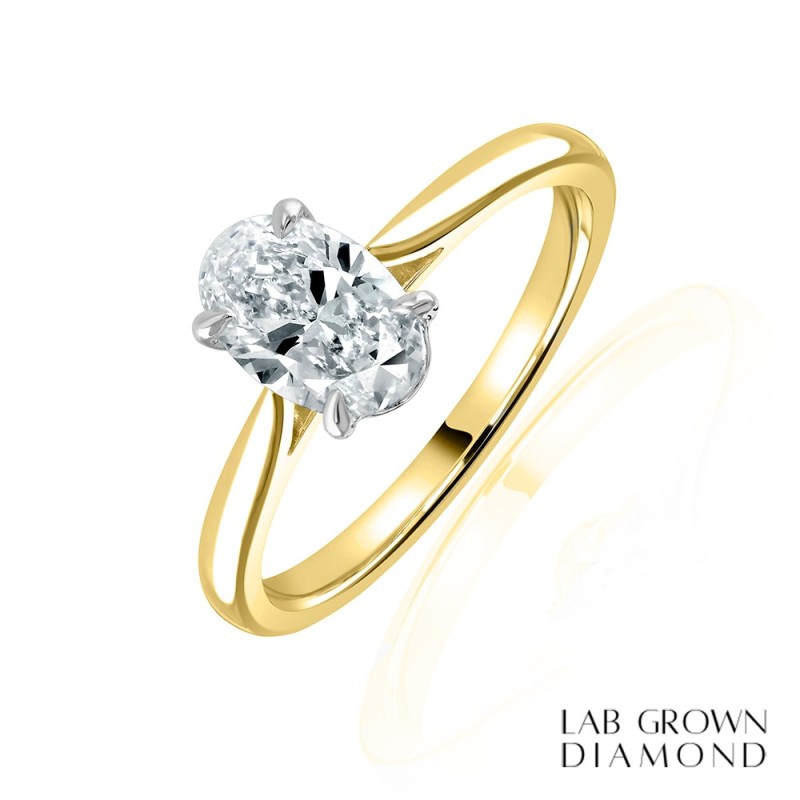 18ct Gold Lab Grown Oval Diamond Solitaire Ring- 1.50ct D/ VVS2