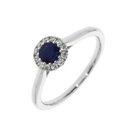 18ct White Gold Sapphire & Diamond Cluster Ring - S 0.45 D 0.15