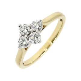 18ct Gold 4-Stone Diamond Boat-shaped Cluster ring - 0.54ct