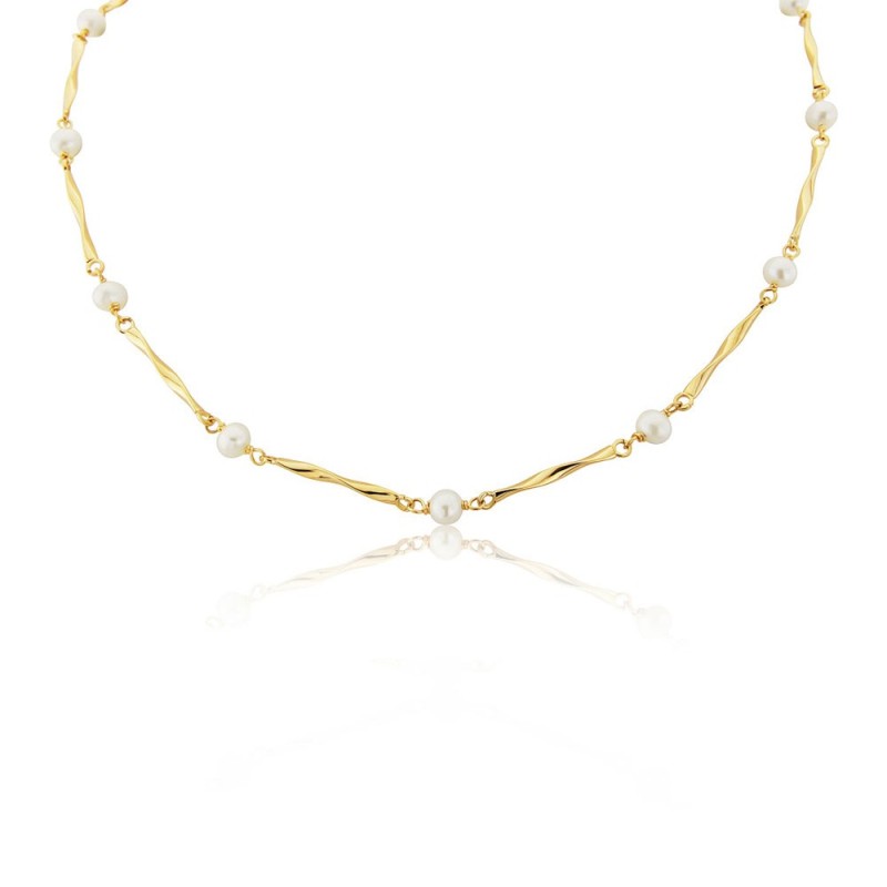 9ct Yellow Gold & Cultured Pearl Twist Link Necklace