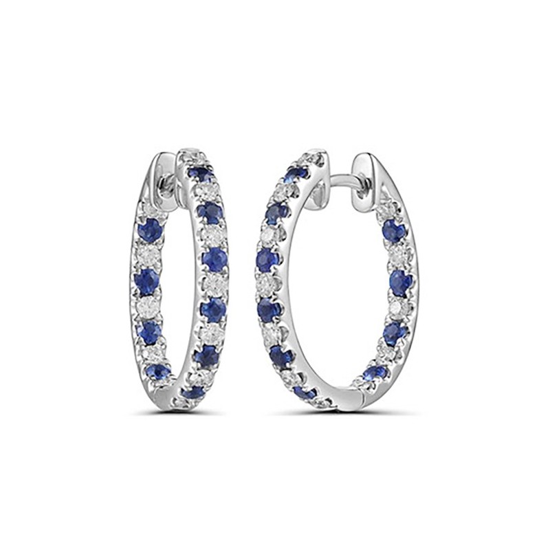 18ct White Gold Sapphire and Diamond Hoops - S:0.60 D:0.49