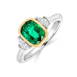 18ct Gold & Platinum Emerald & Diamond Ring - E 0.96 D 0.21